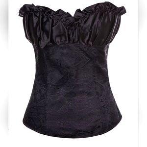 Corset Top Black with Satin and Paisley Detail, XL